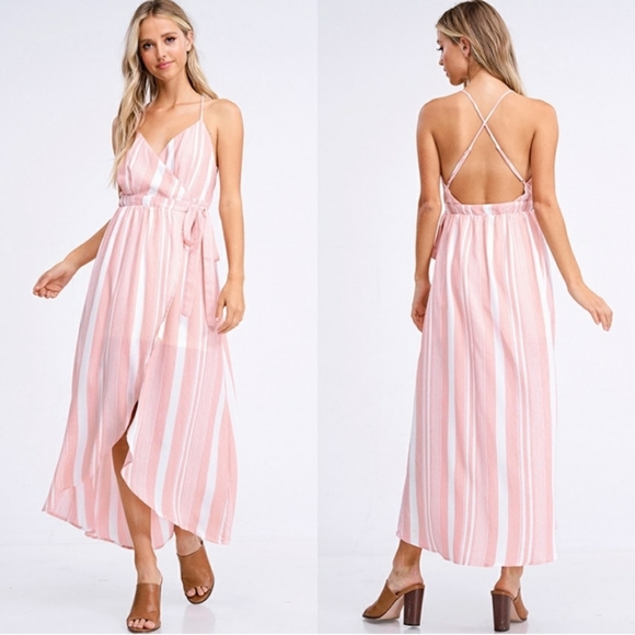 HP Salmon and off white striped v-neck maxi dress - Picture 5 of 5